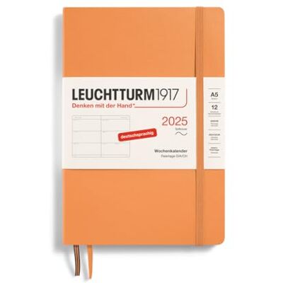 LEUCHTTURM1917 Agenda settimanale 2025, formato A5, copertina morbida, 12 mesi, 80 g, a righe, albicocca LEUCHTTURM1917 Agenda settimanale 2025, formato A5, copertina morbida, 12 mesi, 80 g, a righe, albicocca