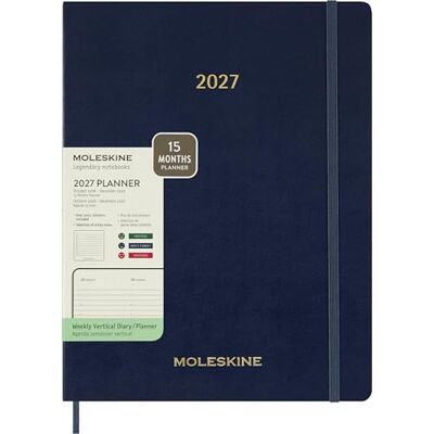 Moleskine 15 Monate Essential Wochenkalender 2026/2027, 1 Wo = 2 Seiten, vertikal, XXL, fester Einband, Saphirblau Moleskine 15 Monate Essential Wochenkalender 2026/2027, 1 Wo = 2 Seiten, vertikal, XXL, fester Einband, Saphirblau