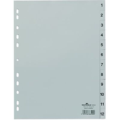 Durable Divisorio con tasti prestampati 1-12, f.to A4 verticale, 12 tasti, foratura universale, grigio, 1 pacco con 25 pezzi Durable Divisorio con tasti prestampati 1-12, f.to A4 verticale, 12 tasti, foratura universale, grigio, 1 pacco con 25 pezzi