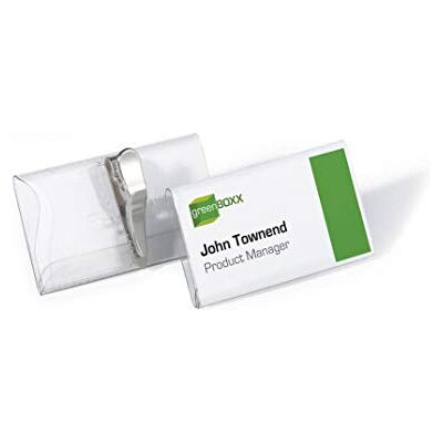 Durable Portanome con clip a coccodrillo ruotabile, lato inferiore aperto, 40x75 mm, trasparente, confezione da 25 pezzi Durable Portanome con clip a coccodrillo ruotabile, lato inferiore aperto, 40x75 mm, trasparente, confezione da 25 pezzi