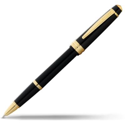 CROSS Bailey Light Penna roller (spessore del tratto F, colore inchiostro: nero, con confezione regalo), vernice nera con finiture dorate CROSS Bailey Light Penna roller (spessore del tratto F, colore inchiostro: nero, con confezione regalo), vernice nera con finiture dorate
