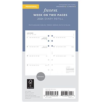 Filofax Diario settimanale Minimal 2024 per agenda ad anelli Personal Multilingua Filofax Diario settimanale Minimal 2024 per agenda ad anelli Personal Multilingua