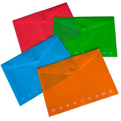 Pigna , Buste trasparenti per fogli A5 con bottone MONOCROMO PPL, colori assortiti, confezione 12 pezzi Pigna , Buste trasparenti per fogli A5 con bottone MONOCROMO PPL, colori assortiti, confezione 12 pezzi