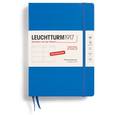 LEUCHTTURM1917 Agenda settimanale 2025, formato A5, copertina rigida, 12 mesi, 80 g, a righe Sky LEUCHTTURM1917 Agenda settimanale 2025, formato A5, copertina rigida, 12 mesi, 80 g, a righe Sky