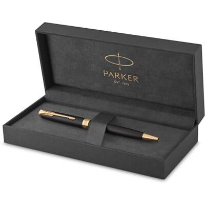 Parker Sonnet penna a sfera laccatura di colore nero opaco con finiture in oro pennino medio Confezione regalo Parker Sonnet penna a sfera laccatura di colore nero opaco con finiture in oro pennino medio Confezione regalo