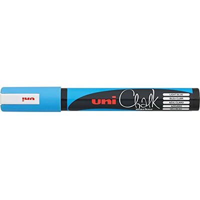 Uni-Ball 186247 Pennarello per finestre e gessetti UNI CHALK PWE-5M, 1,8 2,5 mm, punta tonda, blu chiaro Uni-Ball 186247 Pennarello per finestre e gessetti UNI CHALK PWE-5M, 1,8 2,5 mm, punta tonda, blu chiaro