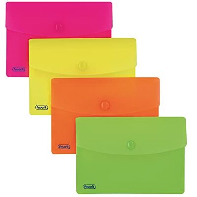 Favorit Buste Con Bottone Neon, A6, Polipropilene, Opaco, Confezione da 20 pezzi, Colori Assortiti Favorit Buste Con Bottone Neon, A6, Polipropilene, Opaco, Confezione da 20 pezzi, Colori Assortiti