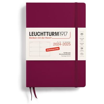LEUCHTTURM1917 Agenda settimanale 2025, formato A5, copertina rigida, 18 mesi, 80 g, a righe Port Red LEUCHTTURM1917 Agenda settimanale 2025, formato A5, copertina rigida, 18 mesi, 80 g, a righe Port Red