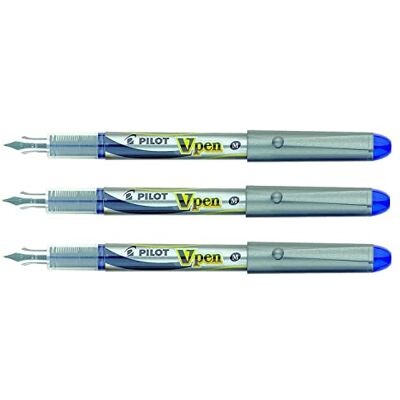 PILOT Set di 3 penne stilografiche usa e getta V-Pen SILVER a punta media blu PILOT Set di 3 penne stilografiche usa e getta V-Pen SILVER a punta media blu