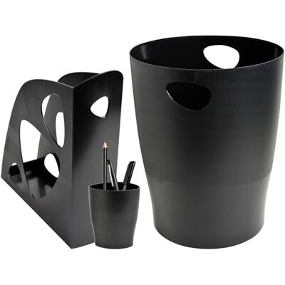 Exacompta Rif. - Kit Eco: set di accessori da scrivania 3 pezzi: 1 portariviste-1 portamatite-1 cestino per carta nero Exacompta Rif. - Kit Eco: set di accessori da scrivania 3 pezzi: 1 portariviste-1 portamatite-1 cestino per carta nero