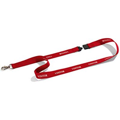 Durable Visitor Cordoncino con Moschettone, Rosso con Scritta Bianca, 10 Pezzi Durable Visitor Cordoncino con Moschettone, Rosso con Scritta Bianca, 10 Pezzi