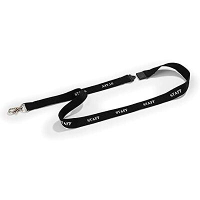 Durable Staff Cordoncino con Moschettone, Nero Con Scritta Bianca, 10 Pezzi Durable Staff Cordoncino con Moschettone, Nero Con Scritta Bianca, 10 Pezzi