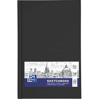 Oxford Blocco per schizzi, formato A5, copertina rigida, rilegato, 96 fogli, 100 g, colore: nero, confezione da 5 Oxford Blocco per schizzi, formato A5, copertina rigida, rilegato, 96 fogli, 100 g, colore: nero, confezione da 5