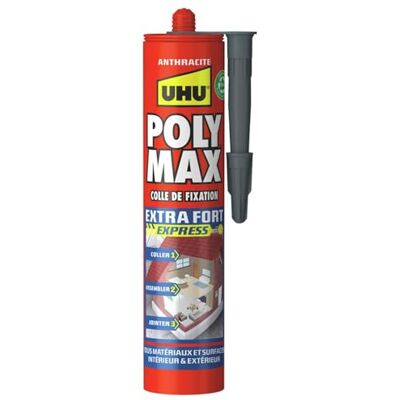 UHU Poly Max Sigillante adesivo extra forte ad asciugatura rapida, per incollare, montare, giunzione tutti i materiali e le superfici Interno/Esterno Senza Solventi, colore: Antracite UHU Poly Max Sigillante adesivo extra forte ad asciugatura rapida, per incollare, montare, giunzione tutti i materiali e le superfici Interno/Esterno Senza Solventi, colore: Antracite