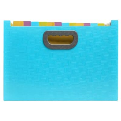 Exacompta Rif. 1 raccoglitore per valigia estensibile aperto con manici Pop'Nco, copertina in PP riciclato, interno in PP, 24 scomparti, dim 33x23,5x25 cm, colore ciano Exacompta Rif. 1 raccoglitore per valigia estensibile aperto con manici Pop'Nco, copertina in PP riciclato, interno in PP, 24 scomparti, dim 33x23,5x25 cm, colore ciano