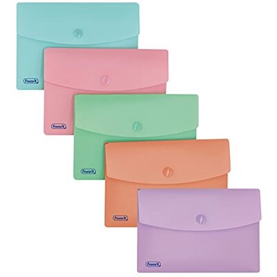 Favorit Buste Con Bottone Pastello, A6, Polipropilene, Opaco, Confezione da 20 pezzi, Colori Assortiti Favorit Buste Con Bottone Pastello, A6, Polipropilene, Opaco, Confezione da 20 pezzi, Colori Assortiti
