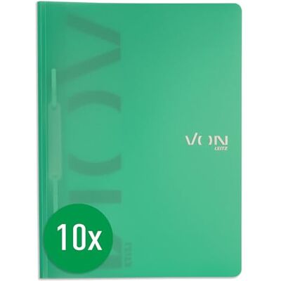 Leitz VON Confezione da 10 cartelle portadocumenti, formato A4, in polipropilene, per 100 fogli, copertina morbida, leggera, con stampa moderna Von, per scuola e casa, colore: verde Leitz VON Confezione da 10 cartelle portadocumenti, formato A4, in polipropilene, per 100 fogli, copertina morbida, leggera, con stampa moderna Von, per scuola e casa, colore: verde