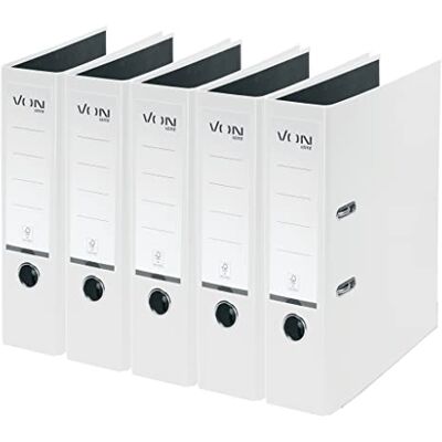 Leitz VON Confezione da 5 cartelline A4 con copertina in plastica, dorso 80 mm, per 600 fogli, cartone certificato FSC, per scuola, studio e casa, colore: bianco Leitz VON Confezione da 5 cartelline A4 con copertina in plastica, dorso 80 mm, per 600 fogli, cartone certificato FSC, per scuola, studio e casa, colore: bianco