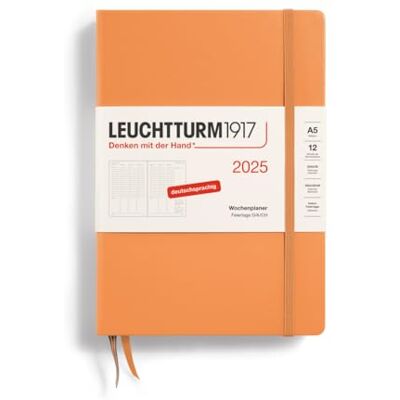 LEUCHTTURM1917 Agenda settimanale 2025, formato A5, copertina rigida, 12 mesi, 80 g, a righe, albicocca LEUCHTTURM1917 Agenda settimanale 2025, formato A5, copertina rigida, 12 mesi, 80 g, a righe, albicocca