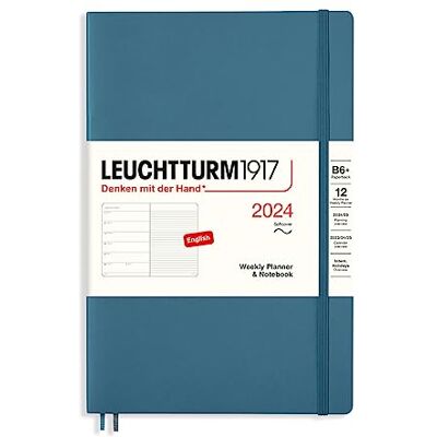 LEUCHTTURM1917 Agenda settimanale e taccuino copertina morbida Paperback (B6+) 2024, 12 mesi, Stone Blue, Inglese LEUCHTTURM1917 Agenda settimanale e taccuino copertina morbida Paperback (B6+) 2024, 12 mesi, Stone Blue, Inglese
