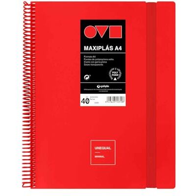 Grafoplás Grafoplas Cartelle di buste in plastica A4 40 fodere trasparenti Coperchi rigidi in Polyfoam Resistente e Ultraleggero Colore rosso Spirale PVC Unequal Minimal Perfetto per documenti Grafoplás Grafoplas Cartelle di buste in plastica A4 40 fodere trasparenti Coperchi rigidi in Polyfoam Resistente e Ultraleggero Colore rosso Spirale PVC Unequal Minimal Perfetto per documenti