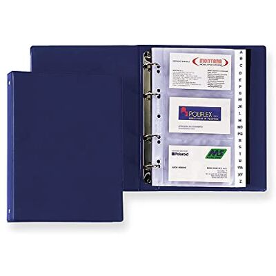 Favorit Porta Biglietti da Visita 4 Anelli a D, H 25 mm, a 3 Tasche, Blu Favorit Porta Biglietti da Visita 4 Anelli a D, H 25 mm, a 3 Tasche, Blu