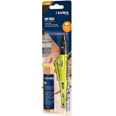 LYRA L, DRY Matita per edilizia professionale, con temperamatite e clip + 12 mine MIX per tutte le superfici, in blister LYRA L, DRY Matita per edilizia professionale, con temperamatite e clip + 12 mine MIX per tutte le superfici, in blister