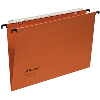 Rexel Signaletic Cartelle Sospese per cassetto con fondo a V, Interasse 39 cm, Arancione, Confezione da 25 pz, ACCO10500 Rexel Signaletic Cartelle Sospese per cassetto con fondo a V, Interasse 39 cm, Arancione, Confezione da 25 pz, ACCO10500