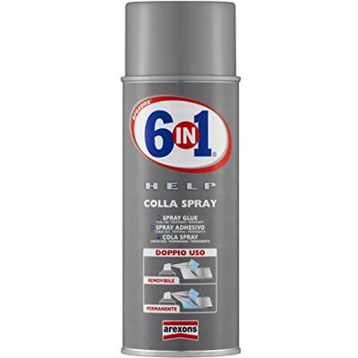AREXONS 4316 6IN1 HELP COLLA SPRAY Doppia Azione 400 ml, Colla per Incollaggio Permanente e Temporaneo, Ideale con Carta, Cartone, Alluminio, Tessuti, Cuoio, Facile Asciugatura AREXONS 4316 6IN1 HELP COLLA SPRAY Doppia Azione 400 ml, Colla per Incollaggio Permanente e Temporaneo, Ideale con Carta, Cartone, Alluminio, Tessuti, Cuoio, Facile Asciugatura