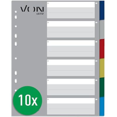 Leitz VON 13050000 Confezione da 10 divisori in formato A4 per raccoglitori, in polipropilene, extra larghi, 11 fori, per raccoglitori e raccoglitori ad anelli, multicolore, confezione da 10 Leitz VON 13050000 Confezione da 10 divisori in formato A4 per raccoglitori, in polipropilene, extra larghi, 11 fori, per raccoglitori e raccoglitori ad anelli, multicolore, confezione da 10