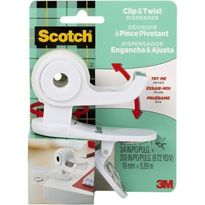 Scotch Dispenser per nastro adesivo Clip & Twist C19, bianco + Nastro adesivo Magic, 19 mm x 8,89 m, 1 rotolo/confezione Scotch Dispenser per nastro adesivo Clip & Twist C19, bianco + Nastro adesivo Magic, 19 mm x 8,89 m, 1 rotolo/confezione