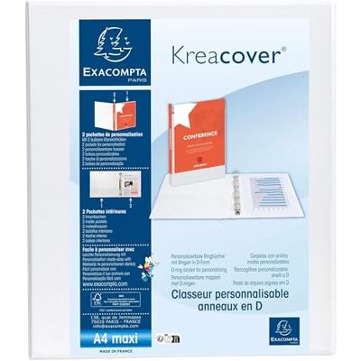 Exacompta Rif. 51923E Cartone da 10 raccoglitori personalizzabili, 2 tasche, 2 anelli a D da 40 mm, dorso 64 mm, dimensioni esterne: 32 x 28,5 cm, formato A4 Maxi bianco Exacompta Rif. 51923E Cartone da 10 raccoglitori personalizzabili, 2 tasche, 2 anelli a D da 40 mm, dorso 64 mm, dimensioni esterne: 32 x 28,5 cm, formato A4 Maxi bianco