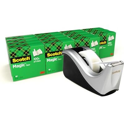 Scotch Nastro adesivo Magic 16 Rotoli 19 mm x 33 m + Dispenser argento Nastro Trasparente Opaco e Scrivibile Ottimo per Casa, Ufficio e Scuola Scotch Nastro adesivo Magic 16 Rotoli 19 mm x 33 m + Dispenser argento Nastro Trasparente Opaco e Scrivibile Ottimo per Casa, Ufficio e Scuola