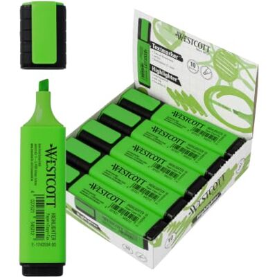 Westcott Evidenziatore Verde Confezione 10 Evidenziatore in colore vivace Punta a scalpello 2–5 mm Inchiostro a rapida asciugatura Westcott Evidenziatore Verde Confezione 10 Evidenziatore in colore vivace Punta a scalpello 2–5 mm Inchiostro a rapida asciugatura