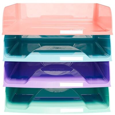 Exacompta Rif. 111707D Cartone da 4 cestini per posta Combo Styli Candy Tidy, per documenti in formato A4+, dimensioni 34 x 25 x 6,5 cm, porta etichetta, può contenere 500 fogli, 4 colori Exacompta Rif. 111707D Cartone da 4 cestini per posta Combo Styli Candy Tidy, per documenti in formato A4+, dimensioni 34 x 25 x 6,5 cm, porta etichetta, può contenere 500 fogli, 4 colori