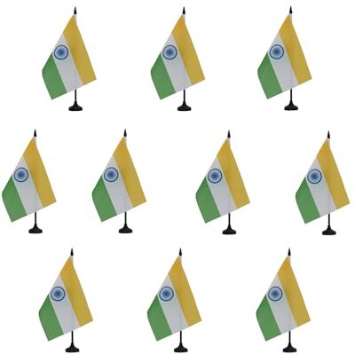 AZ FLAG Set da 10 Bandiere da Tavolo India 21x14 cm Base Plastica Uso interno bandiera da tavolo indiana भारत finitura cucita e bordi rinforzati con asta in plastica e base in plastica AZ FLAG Set da 10 Bandiere da Tavolo India 21x14 cm Base Plastica Uso interno bandiera da tavolo indiana भारत finitura cucita e bordi rinforzati con asta in plastica e base in plastica