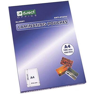 D.RECT Fogli Laminati A4 Lucida Trasparente 100 Micron 2x100 (200) Confezione da 100 Unità Laminazione Durevole e Trasparente D.RECT Fogli Laminati A4 Lucida Trasparente 100 Micron 2x100 (200) Confezione da 100 Unità Laminazione Durevole e Trasparente