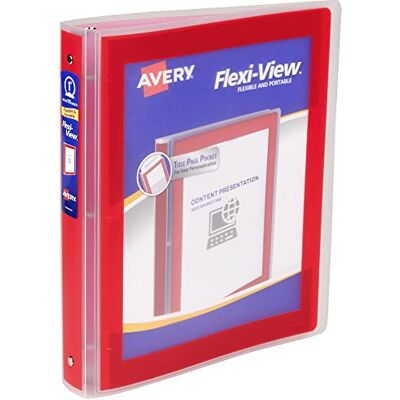 Avery Flexi-View Raccoglitore a 3 anelli, anelli rotondi da 2,5 cm, 1 raccoglitore rosso Avery Flexi-View Raccoglitore a 3 anelli, anelli rotondi da 2,5 cm, 1 raccoglitore rosso