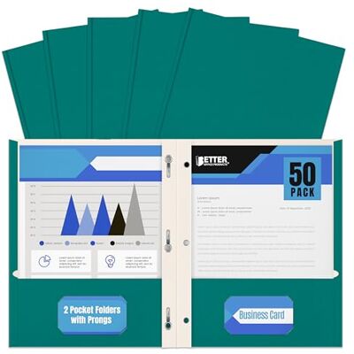 Better Office Products Cartelline a 2 tasche con punte, 50 pezzi, texture opaca, formato lettere, 50 pezzi, con 3 fermagli in metallo, colore: foglia di tè Better Office Products Cartelline a 2 tasche con punte, 50 pezzi, texture opaca, formato lettere, 50 pezzi, con 3 fermagli in metallo, colore: foglia di tè