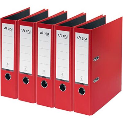 Leitz VON Cartelline A4 in cartone con copertina in plastica, larghezza dorso 80 mm, per 600 fogli, cartone certificato FSC, per scuola, studio e casa, colore: rosso Leitz VON Cartelline A4 in cartone con copertina in plastica, larghezza dorso 80 mm, per 600 fogli, cartone certificato FSC, per scuola, studio e casa, colore: rosso