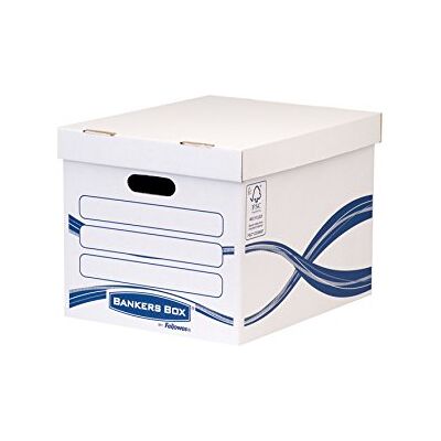 Bankers Box Fellowes Scatola d'archiviazione Banker Box Basic, scatola standard per archivi, colore: blu e bianco Bankers Box Fellowes Scatola d'archiviazione Banker Box Basic, scatola standard per archivi, colore: blu e bianco