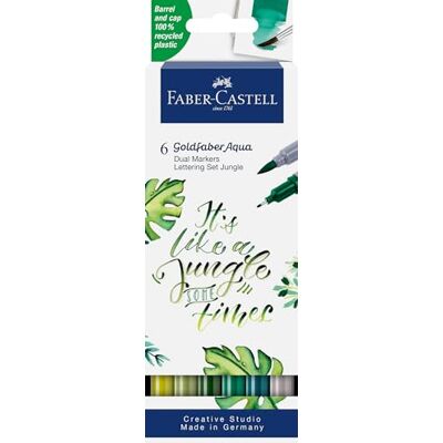 Faber-Castell Pennarello Goldfaber Aqua Dual, Jungle, con punta a pennello e punta fineliner, confezione da 6 pennarelli Faber-Castell Pennarello Goldfaber Aqua Dual, Jungle, con punta a pennello e punta fineliner, confezione da 6 pennarelli