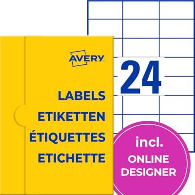 Avery Adesivi per indirizzi (7.200 etichette adesive, 70 x 36 mm, formato A4, carta opaca, adesivi personalizzati, etichette per indirizzi stampabili, 300 fogli, bianco Avery Adesivi per indirizzi (7.200 etichette adesive, 70 x 36 mm, formato A4, carta opaca, adesivi personalizzati, etichette per indirizzi stampabili, 300 fogli, bianco