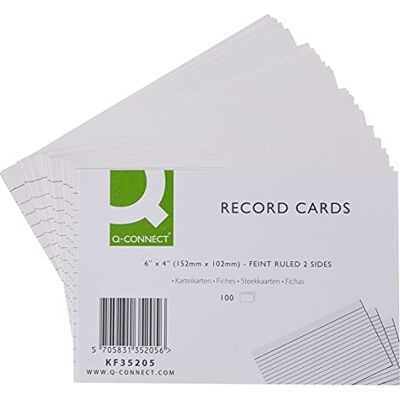 Q-Connect Q Connect Confezione di 100 schede a righe, 15 x 10 cm, colore: bianco Q-Connect Q Connect Confezione di 100 schede a righe, 15 x 10 cm, colore: bianco