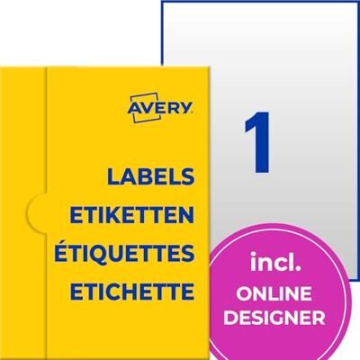 Avery Etichette trasparenti (10 etichette adesive, 210 x 297 mm, formato A4, autoadesive, per stampare, resistenti alle intemperie, etichette/adesivi del prodotto), 10 fogli, Avery Etichette trasparenti (10 etichette adesive, 210 x 297 mm, formato A4, autoadesive, per stampare, resistenti alle intemperie, etichette/adesivi del prodotto), 10 fogli,