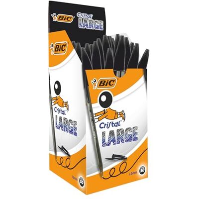 BIC CRISTAL BIC Nere Penne a Sfera, Cristal Large , Ottimi per la Scuola, con Punta Ampia (1.6 mm), Confezione da 50, Fornitura per Scrivere in Ufficio e a Casa BIC CRISTAL BIC Nere Penne a Sfera, Cristal Large , Ottimi per la Scuola, con Punta Ampia (1.6 mm), Confezione da 50, Fornitura per Scrivere in Ufficio e a Casa