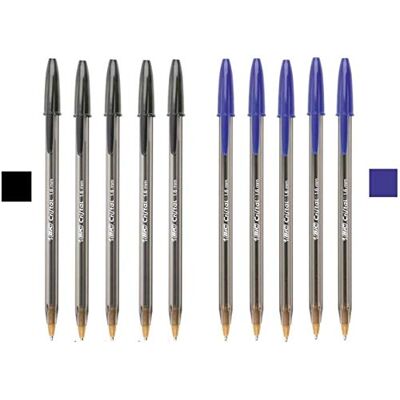 BIC , Penne a punta larga, 1,6 mm, tratto netto, 5 nere e 5 blu BIC , Penne a punta larga, 1,6 mm, tratto netto, 5 nere e 5 blu