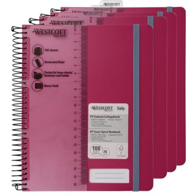 Westcott Quaderno spirale PP A5 quadretti Berry (Conf. 4) Quaderno spirale A5 copertina PP 70 g/m², FSC-Mix (FSC® C189289), 200 p., campo nome, segnalibro/righello Westcott Quaderno spirale PP A5 quadretti Berry (Conf. 4) Quaderno spirale A5 copertina PP 70 g/m², FSC-Mix (FSC® C189289), 200 p., campo nome, segnalibro/righello