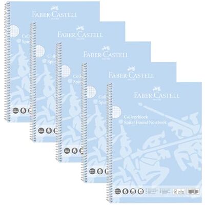 Faber-Castell 10213402 Blocco college DIN A4 a quadretti, 5 blocchi da 80 fogli ciascuno, carta 90 g/m², blocco note azzurro cielo Faber-Castell 10213402 Blocco college DIN A4 a quadretti, 5 blocchi da 80 fogli ciascuno, carta 90 g/m², blocco note azzurro cielo