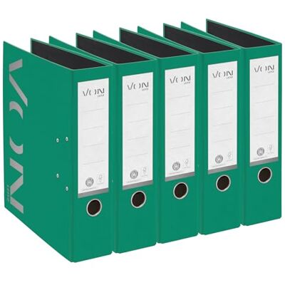 Leitz VON Confezione da 5 cartelle A4, 100% cartone riciclato, larghezza dorso 80 mm, per 600 fogli, a colori, certificazione Blue Angel & FSC, per scuola, studio e casa, verde Leitz VON Confezione da 5 cartelle A4, 100% cartone riciclato, larghezza dorso 80 mm, per 600 fogli, a colori, certificazione Blue Angel & FSC, per scuola, studio e casa, verde